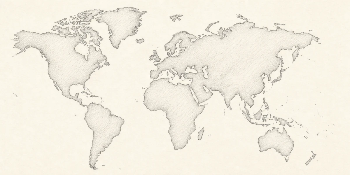 A monochrome pencil map of the world