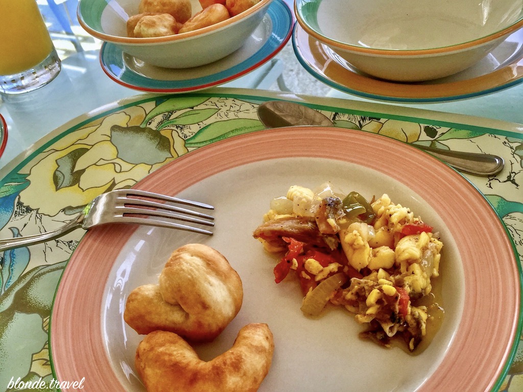 Traditional Jamaican breakfast with ackee and saltfish