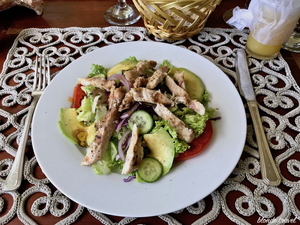 Chicken salad with avocado, cucumber and tomatoes at The Beach restaurant