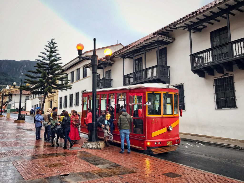 Touristic red tram in La Candelaria