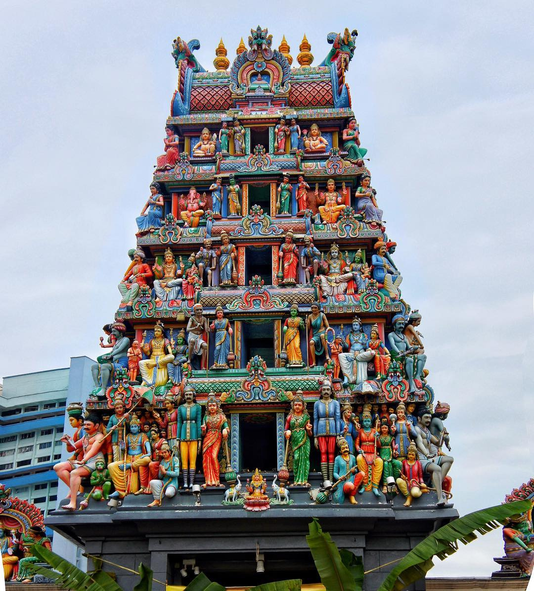 The vividly coloured tower of Sri Mariamman Temple in Singapore's Chinatown.