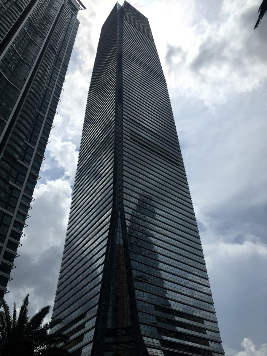The International Commerce Centre tower seen from street level in West Kowloon