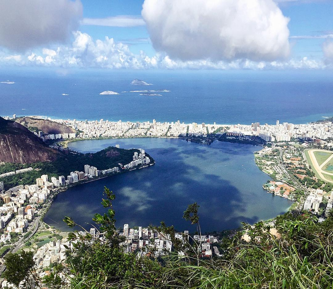 Rio de Janeiro’s lagoon, neighbourhoods and Atlantic coastline seen from Corcovado.
