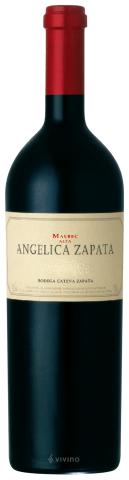 Bottle of Angélica Zapata Malbec Alta, with a red capsule and cream label.