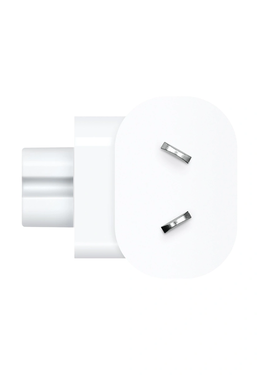 White Apple duckhead adapter with two angled flat pins.
