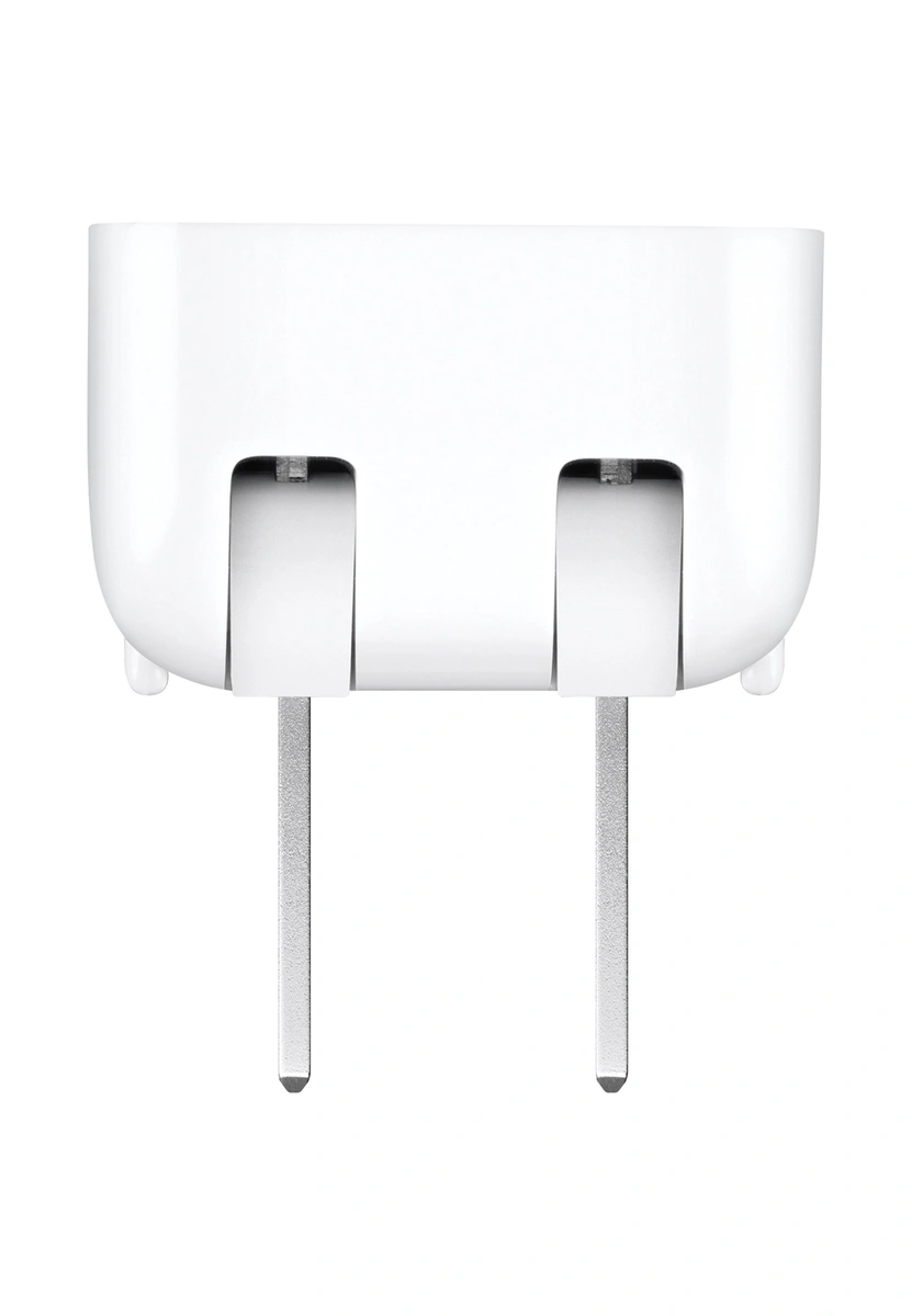 White Apple duckhead adapter with two folding flat US-style blades.