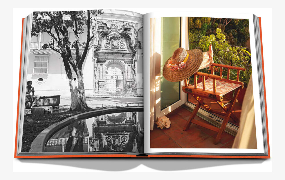 An open spread with a black-and-white colonial doorway and a sunlit wooden chair beside an open window.