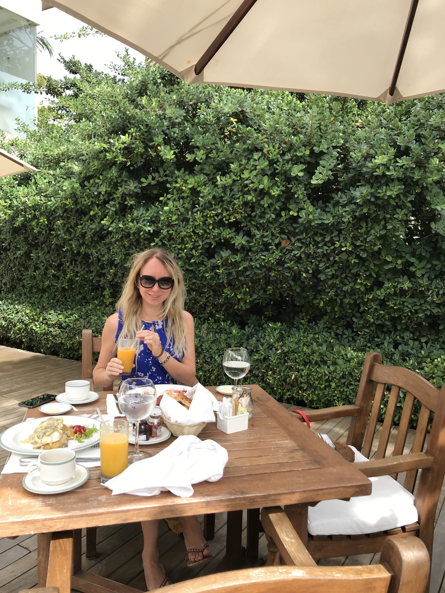 Olga at a terrace breakfast table at Casa Colonial