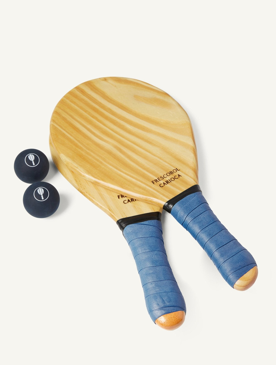 Overlapping Barra Classic beach bats showing their pine grain and blue grips.