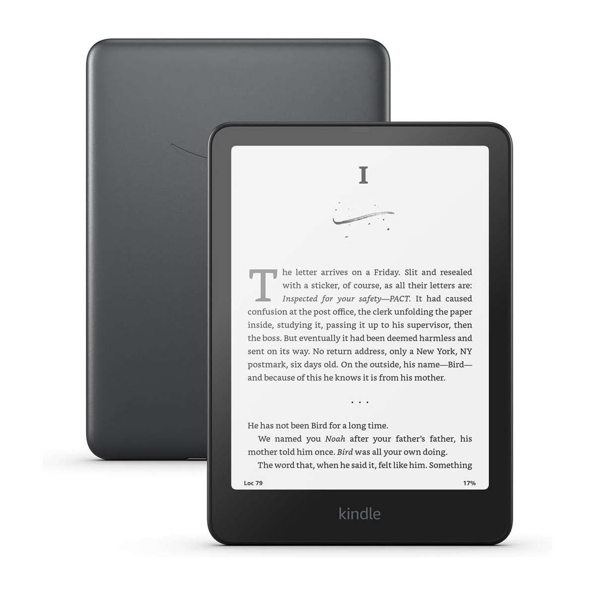 Front and rear views of the Kindle Paperwhite Signature Edition in Metallic Black.