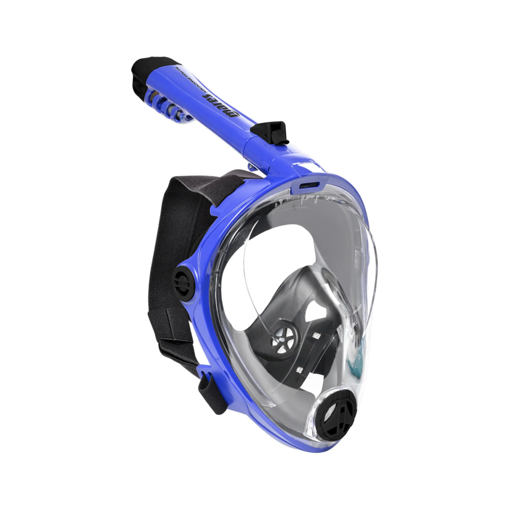 Blue-and-black Mares Aquazone full-face snorkel mask.