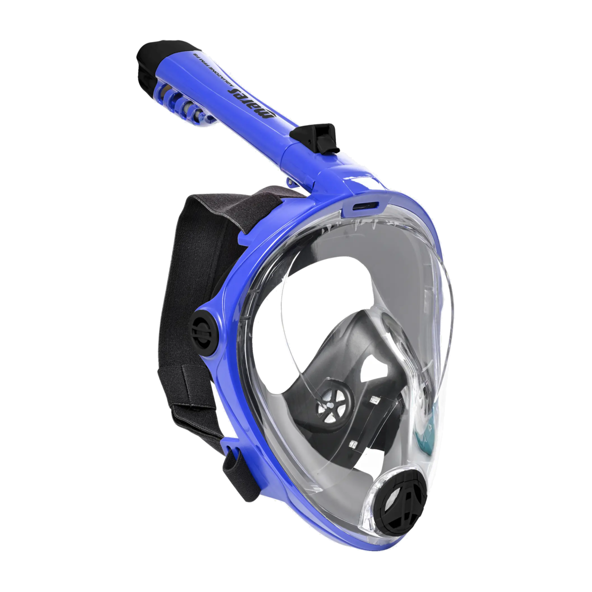 Blue-and-black Mares Aquazone full-face snorkel mask, viewed at an angle.