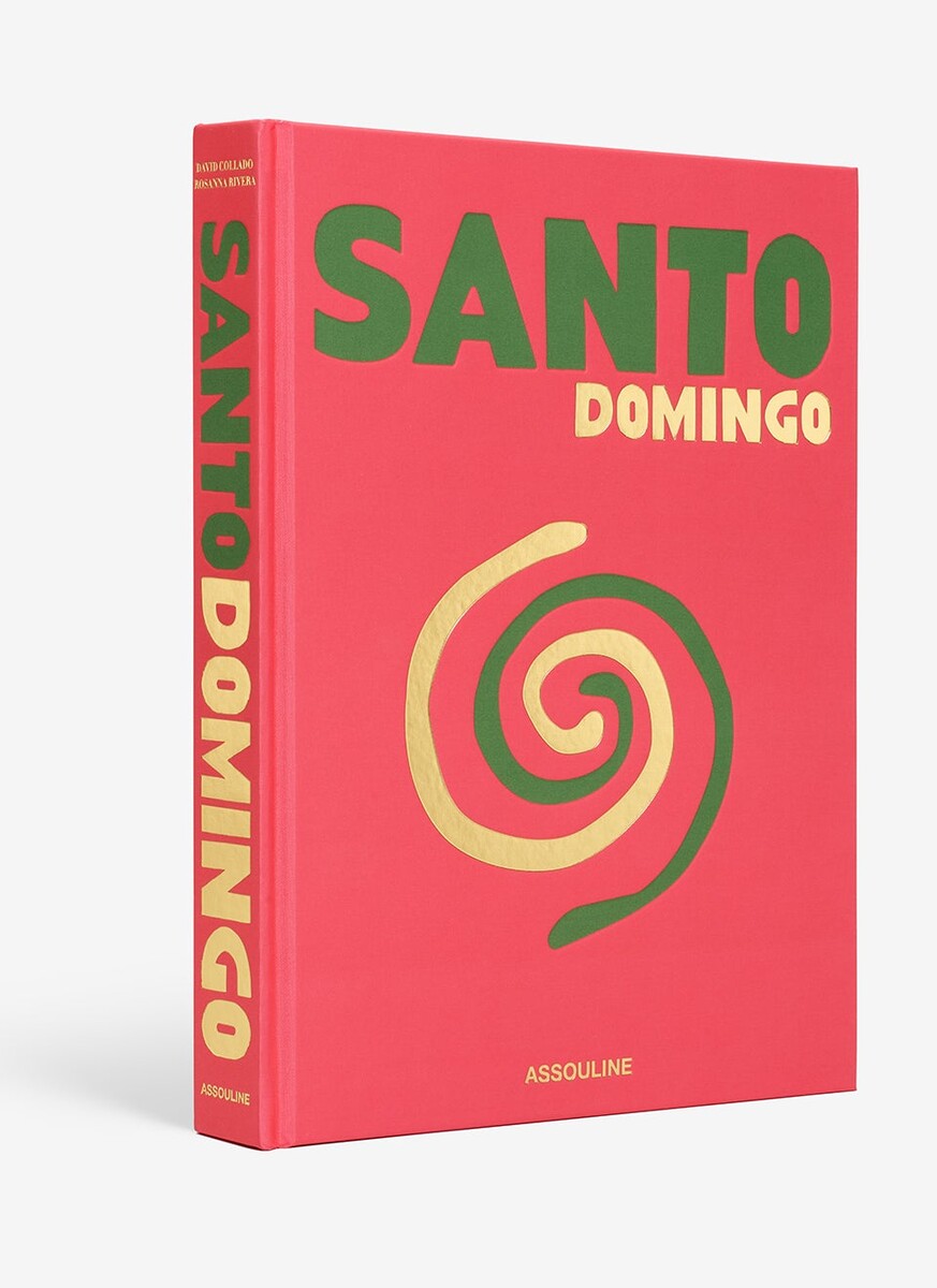 The red Santo Domingo hardcover by Assouline, with its green and gold cover design and visible spine.
