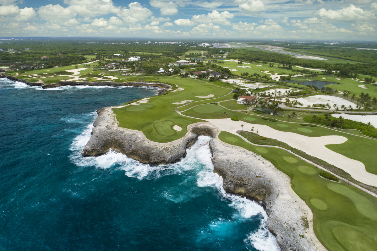 Golf greens and fairways along the rocky Caribbean coast at Corales.