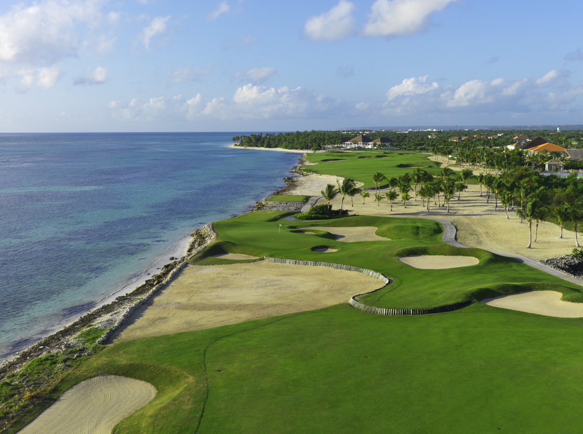 Coastal golf fairways and greens beside the sea at La Cana.