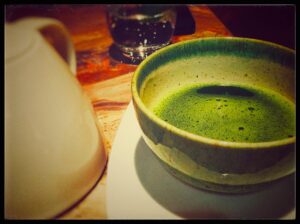 A bowl of green tea at Shibuya Ichiban.