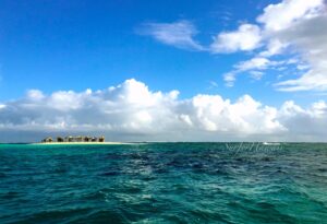 The low sandbank of Cayo Arena viewed across the sea.