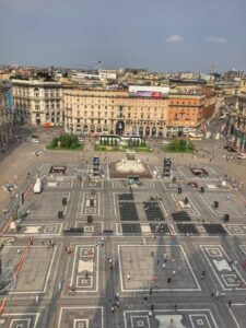 The patterned cathedral square seen from above in Milan.