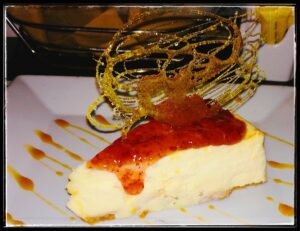 A dessert topped with spun sugar at Noah Restaurant & Lounge.
