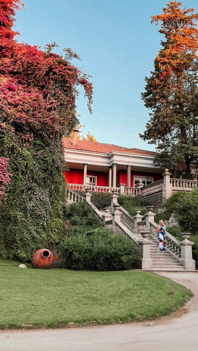 Olga on the garden steps of Hotel Casa Real at the Santa Rita winery in Chile.