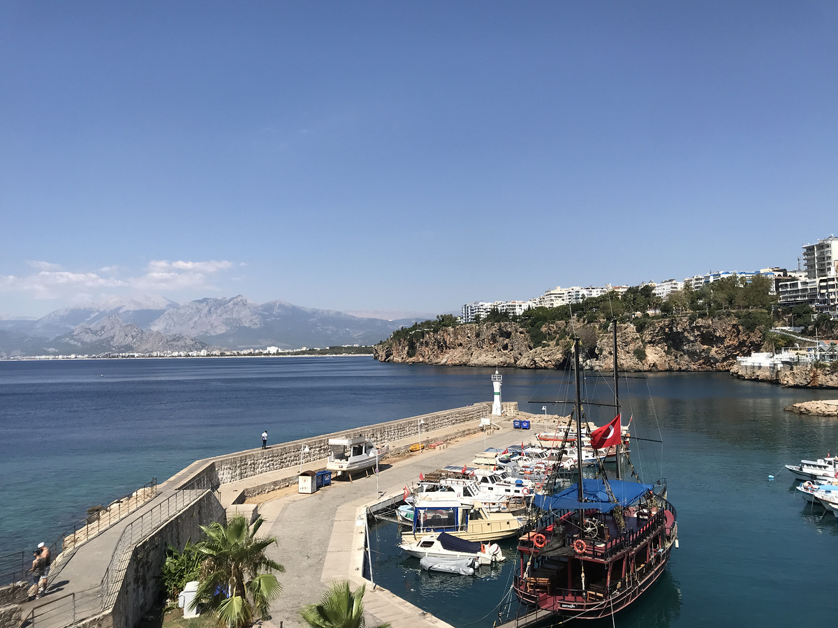 Antalya’s old harbour and the Mediterranean coast beyond the marina.